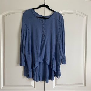 Blue Free People Waffle Knit Oversized Kai Henley